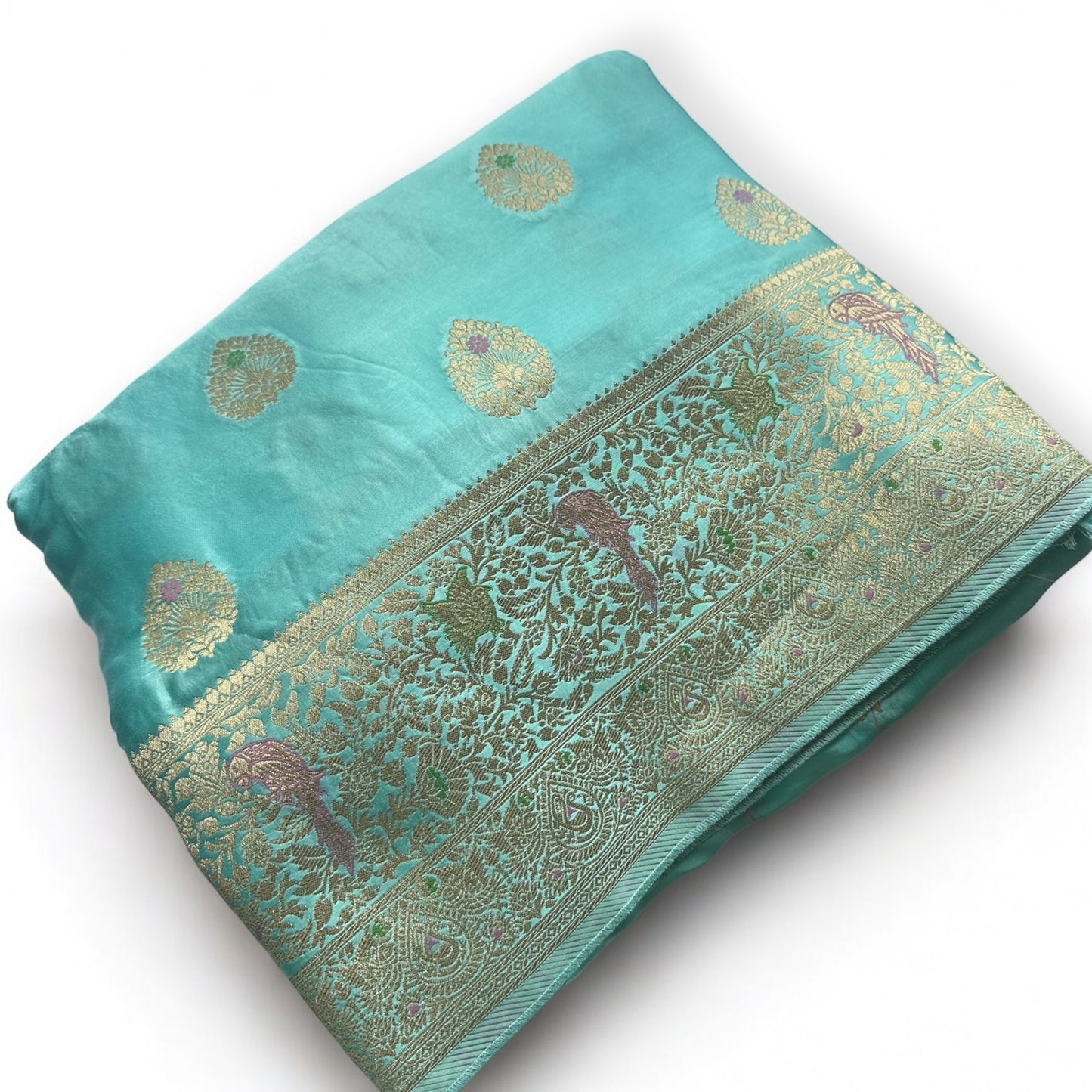 Sky blue mashru satin silk saree