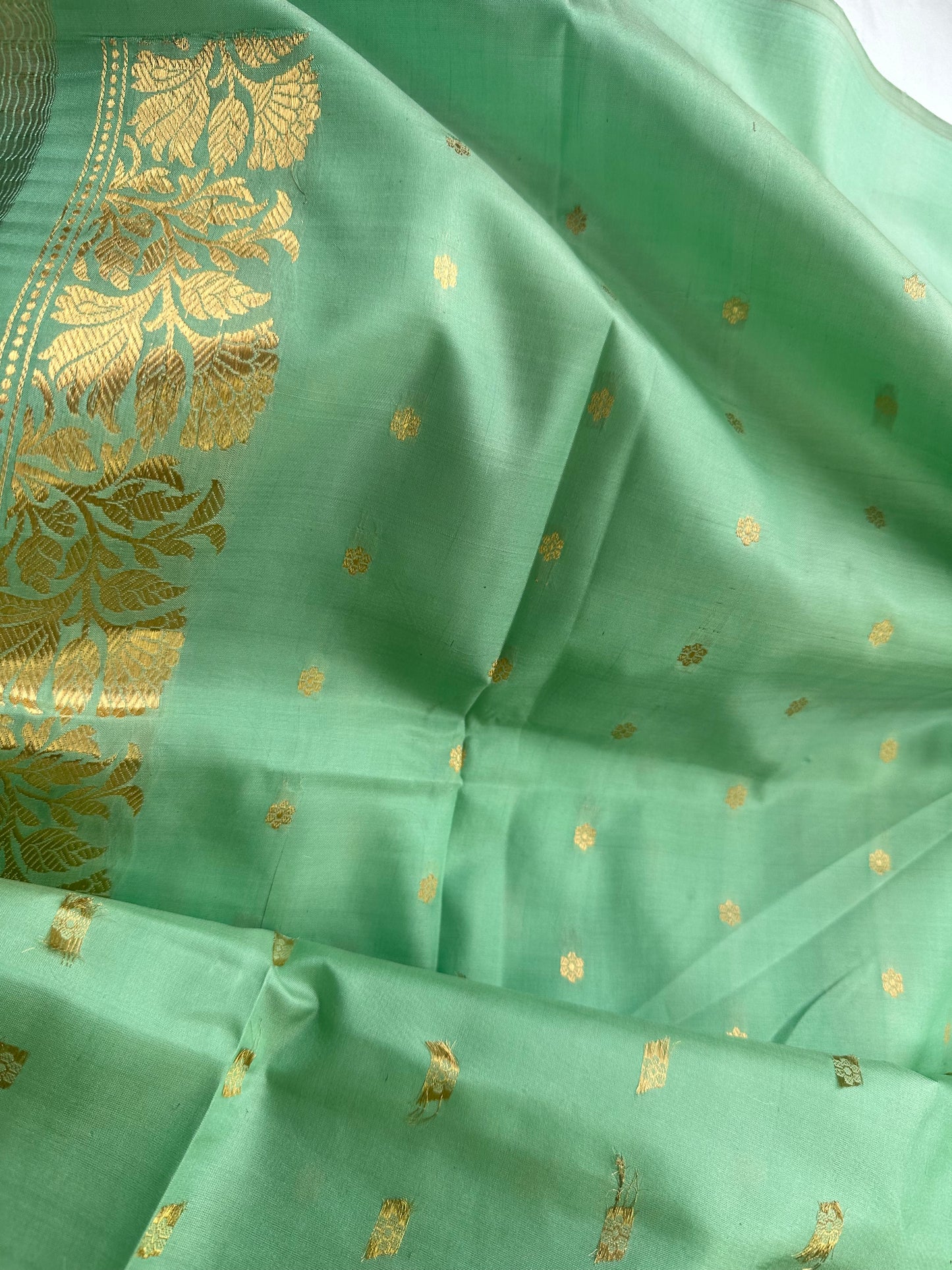 Sea green pure Banarasi silk saree