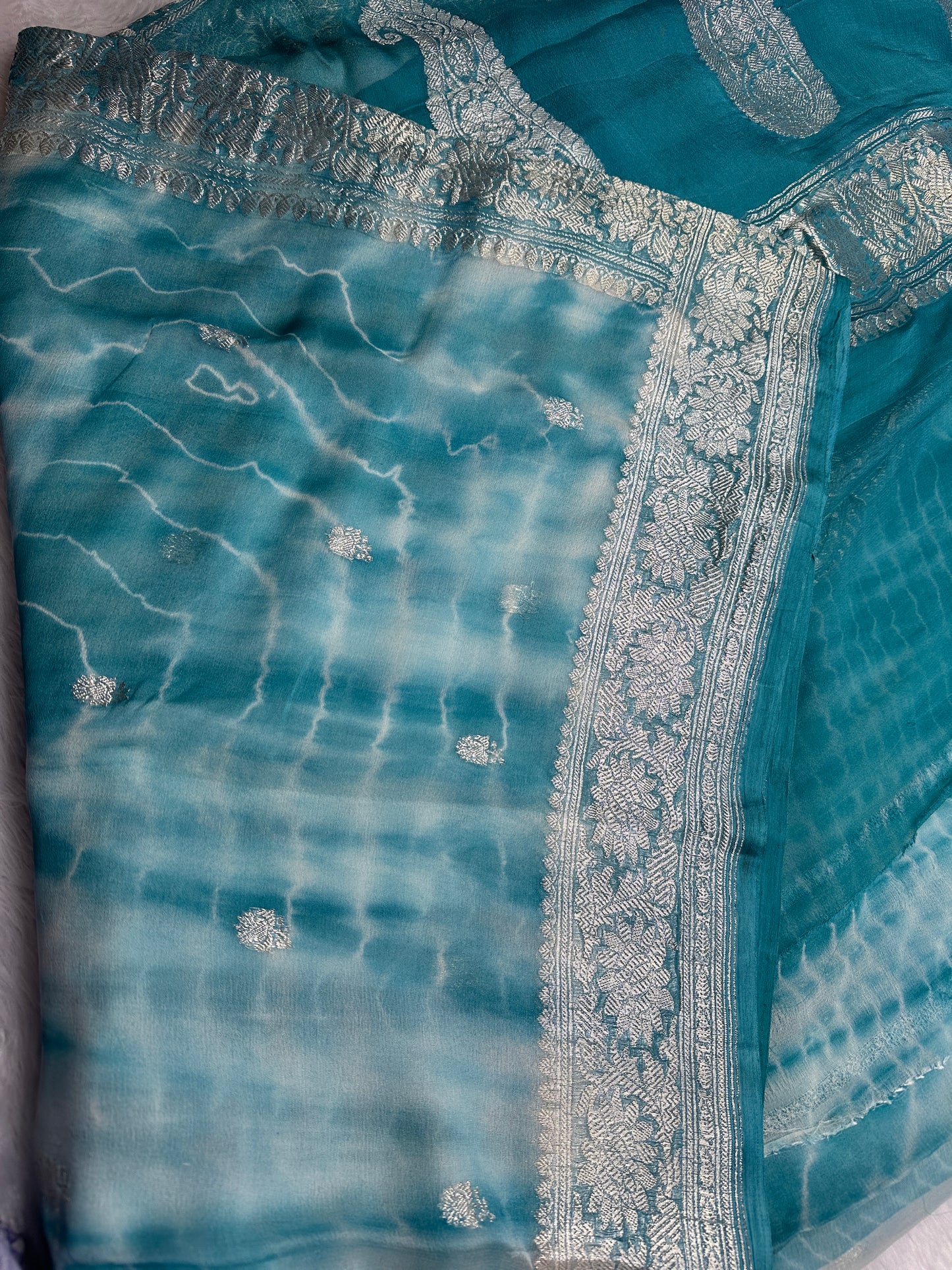 LIGHT BLUE SHADED CHIFFON GEORGETTE WITH SILVER ZARI