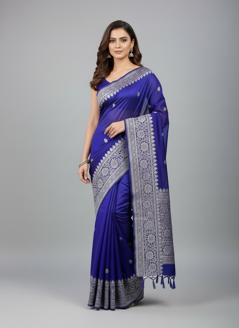 PURPLE CHIFFON GEORGETTE WITH SILVER BUTTA SAREE