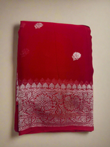 Deep red chiffon georgette saree