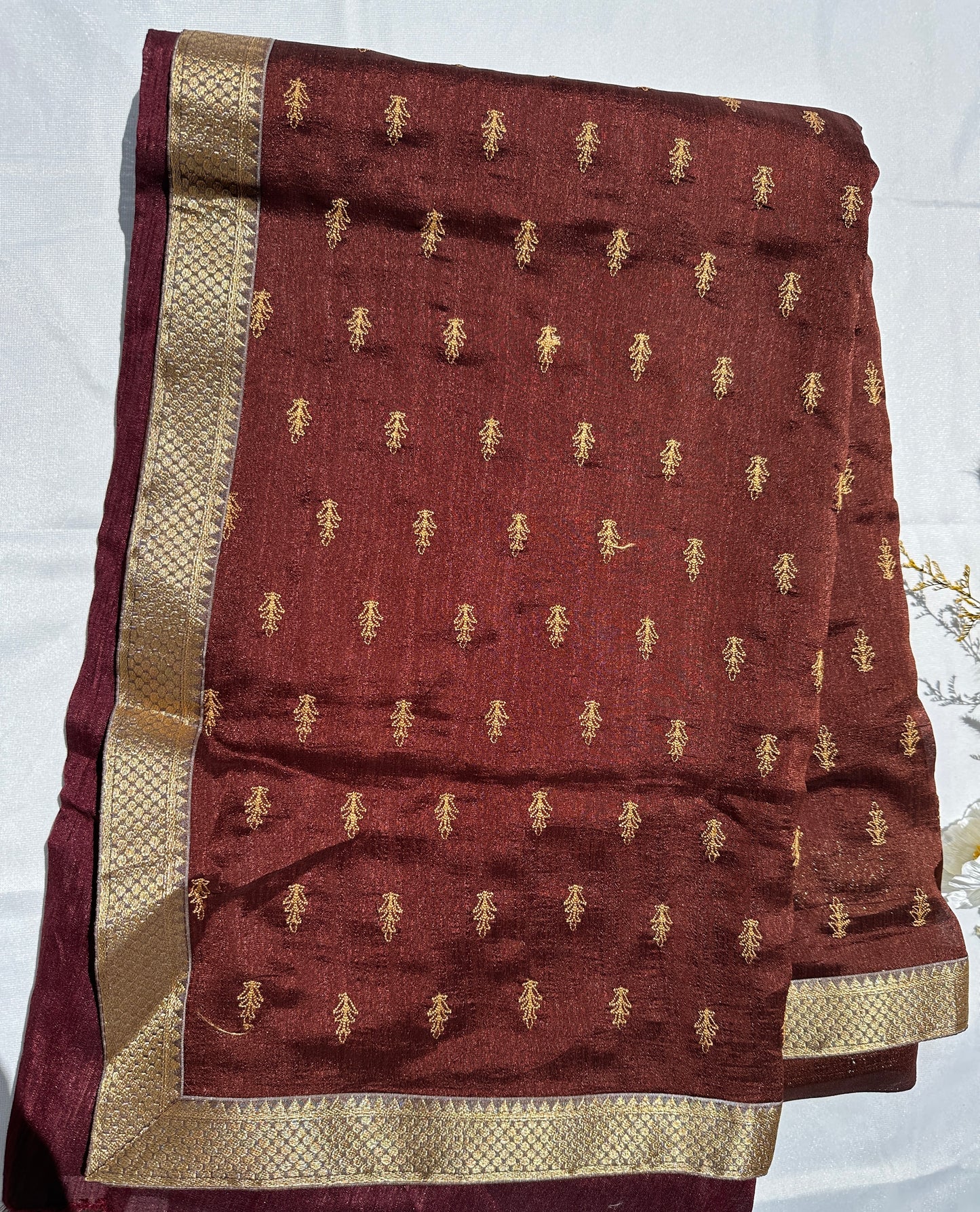 Brown Kashmiri embroidery saree