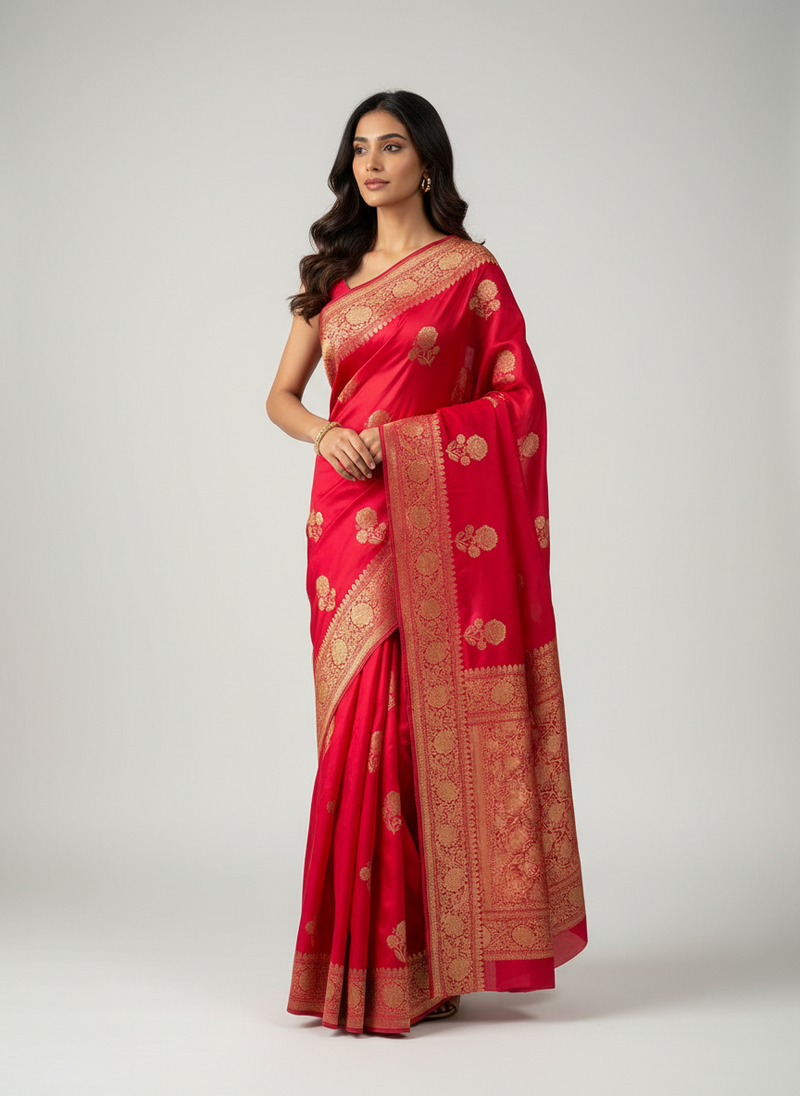 Rani pink mashru satin saree