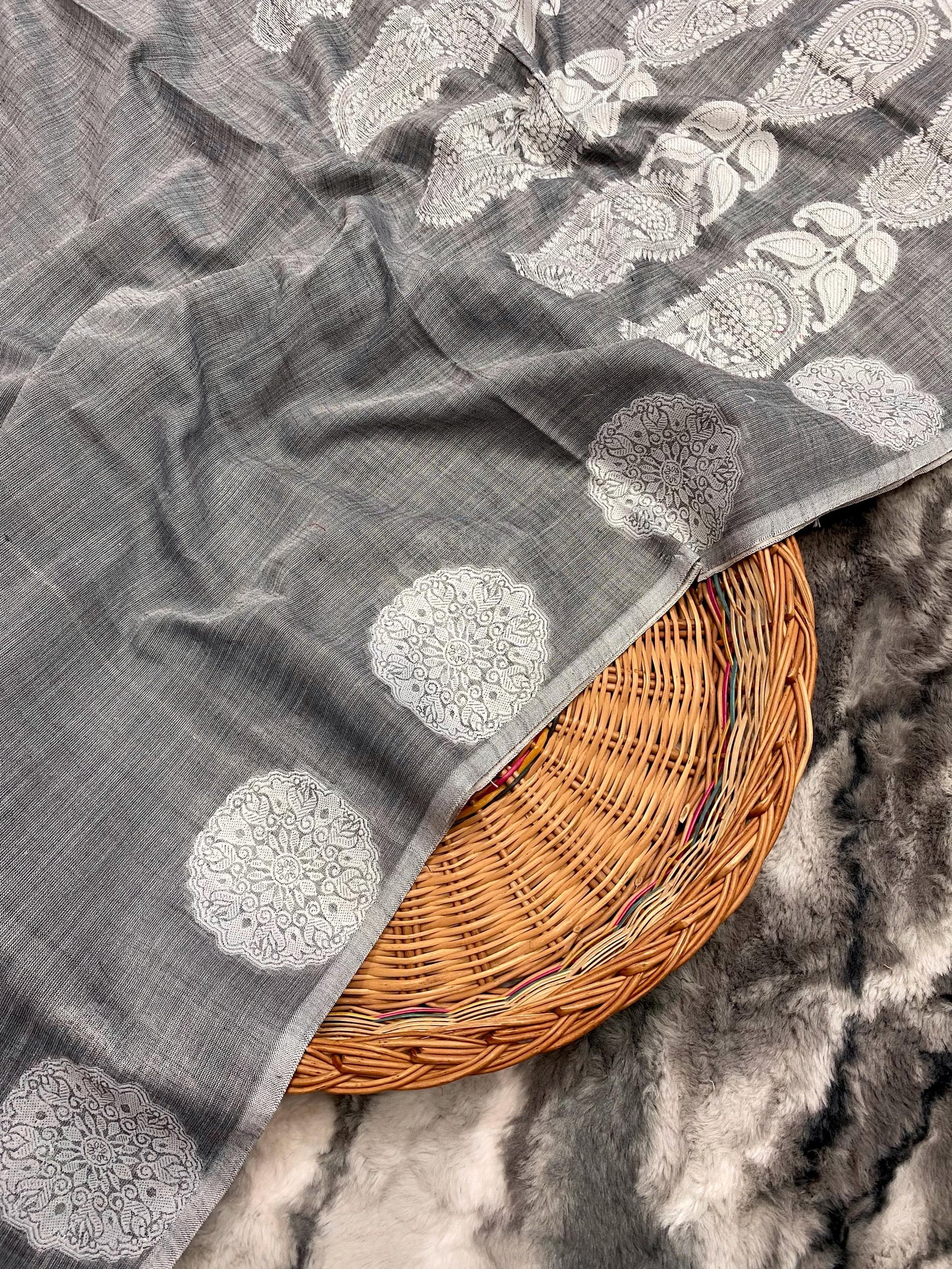 Grey linen saree