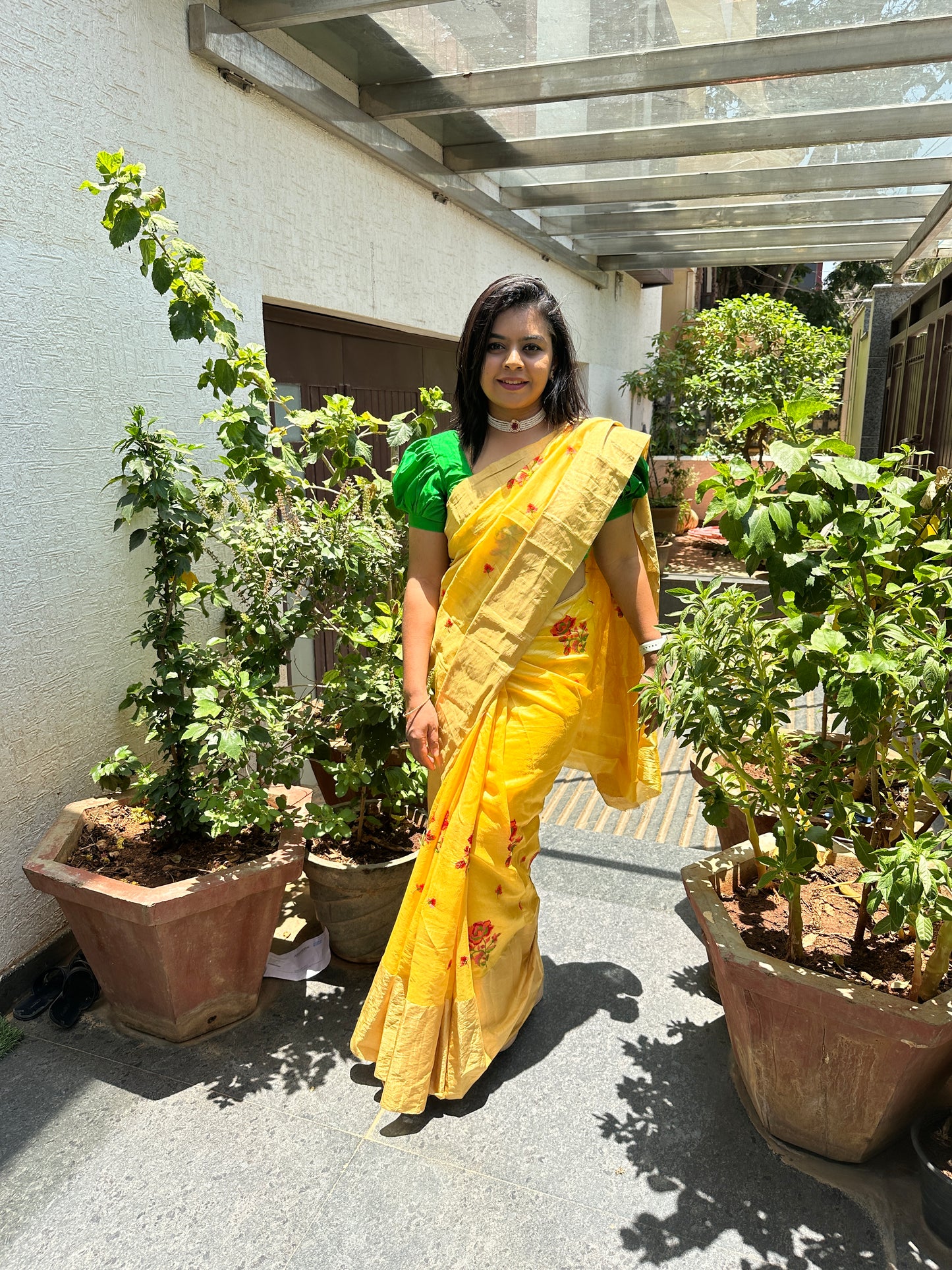 Mustard mustard yellow chiniya silk saree