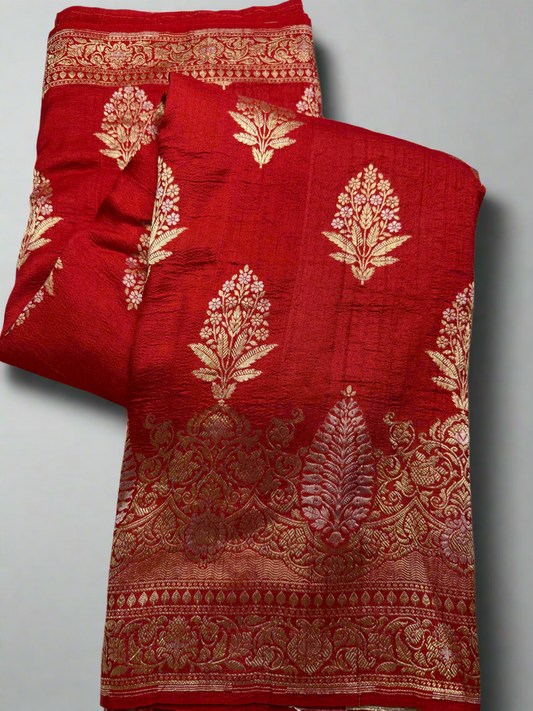 Pure red tussar silk saree