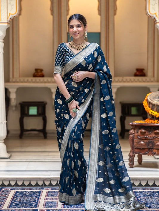 BLUE SOFT KHADDI GEORGETTE SAREE