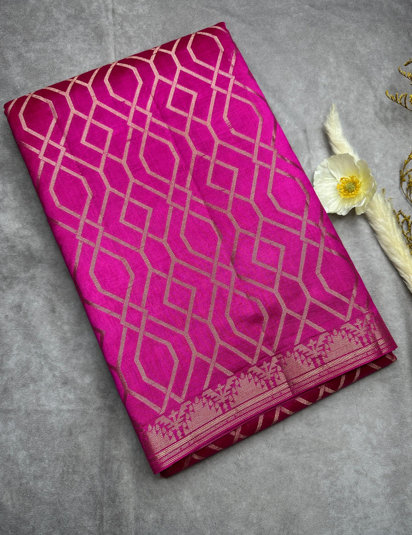 Rani pink chiniya silk saree