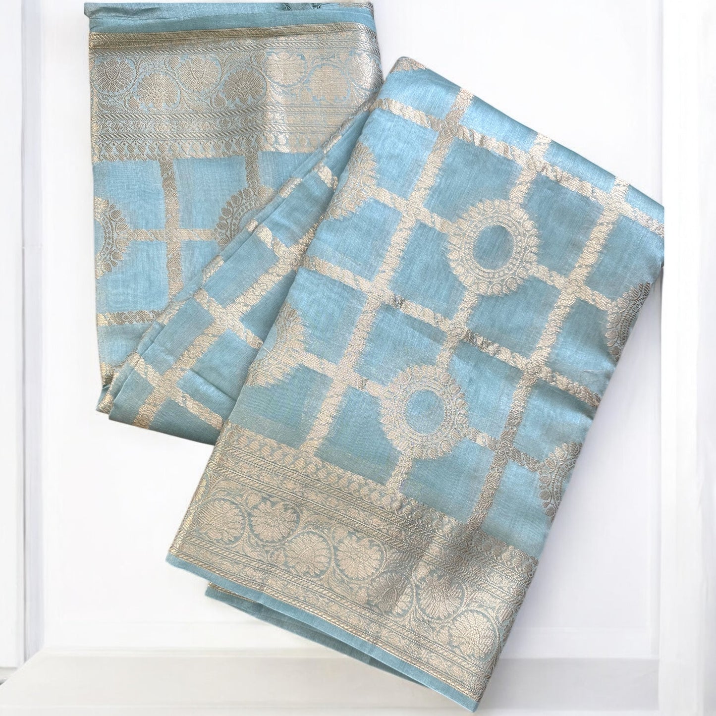 Powder blue Chanderi cotton silk