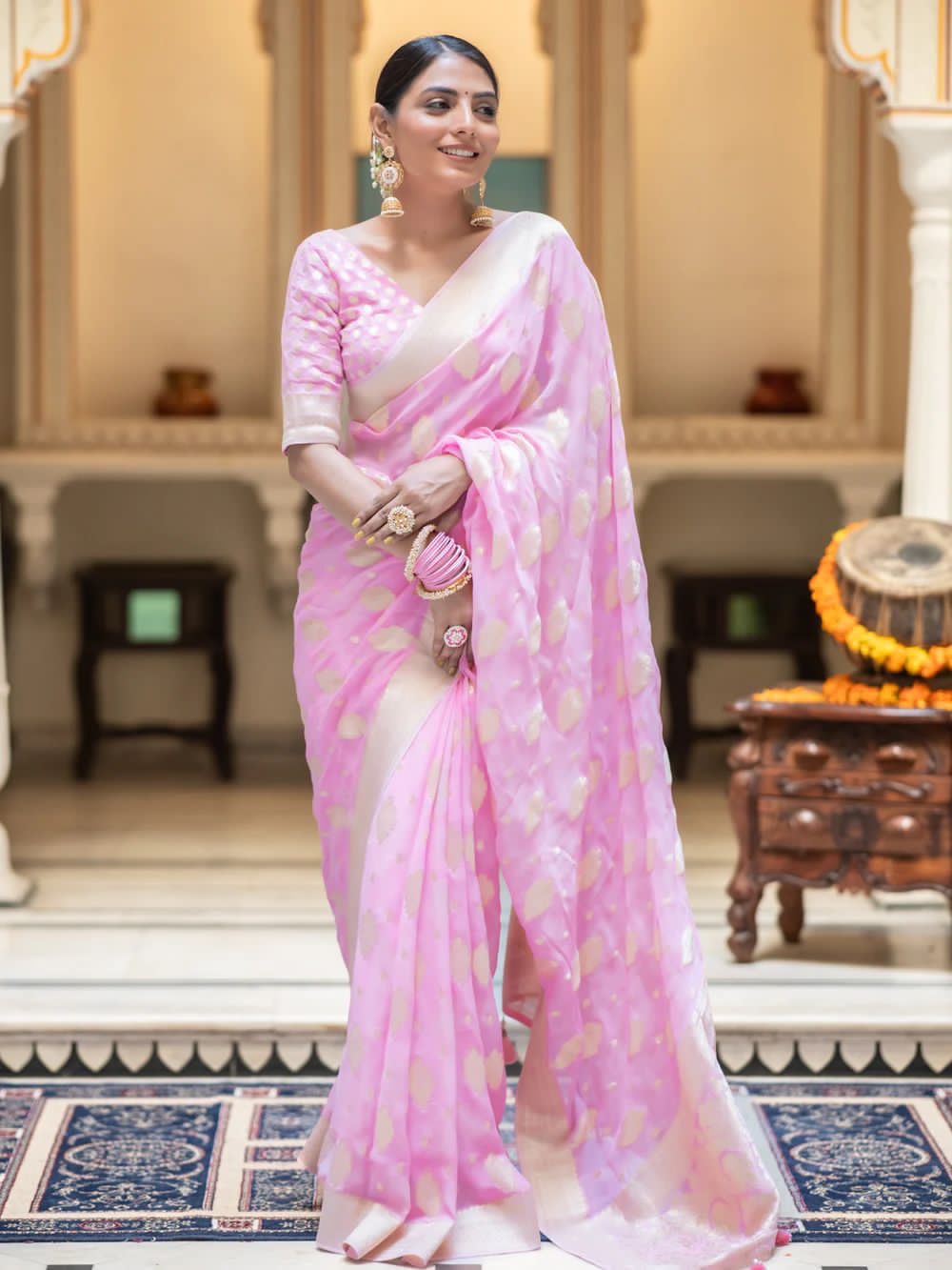 LIGHT PINK SOFT KHADDI GEORGETTE SAREE