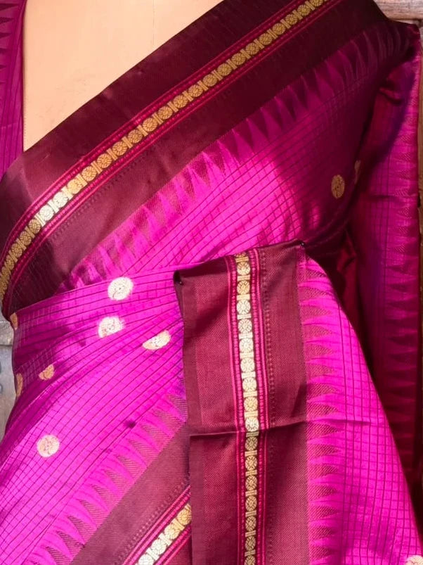 Magenta pink semi silk saree