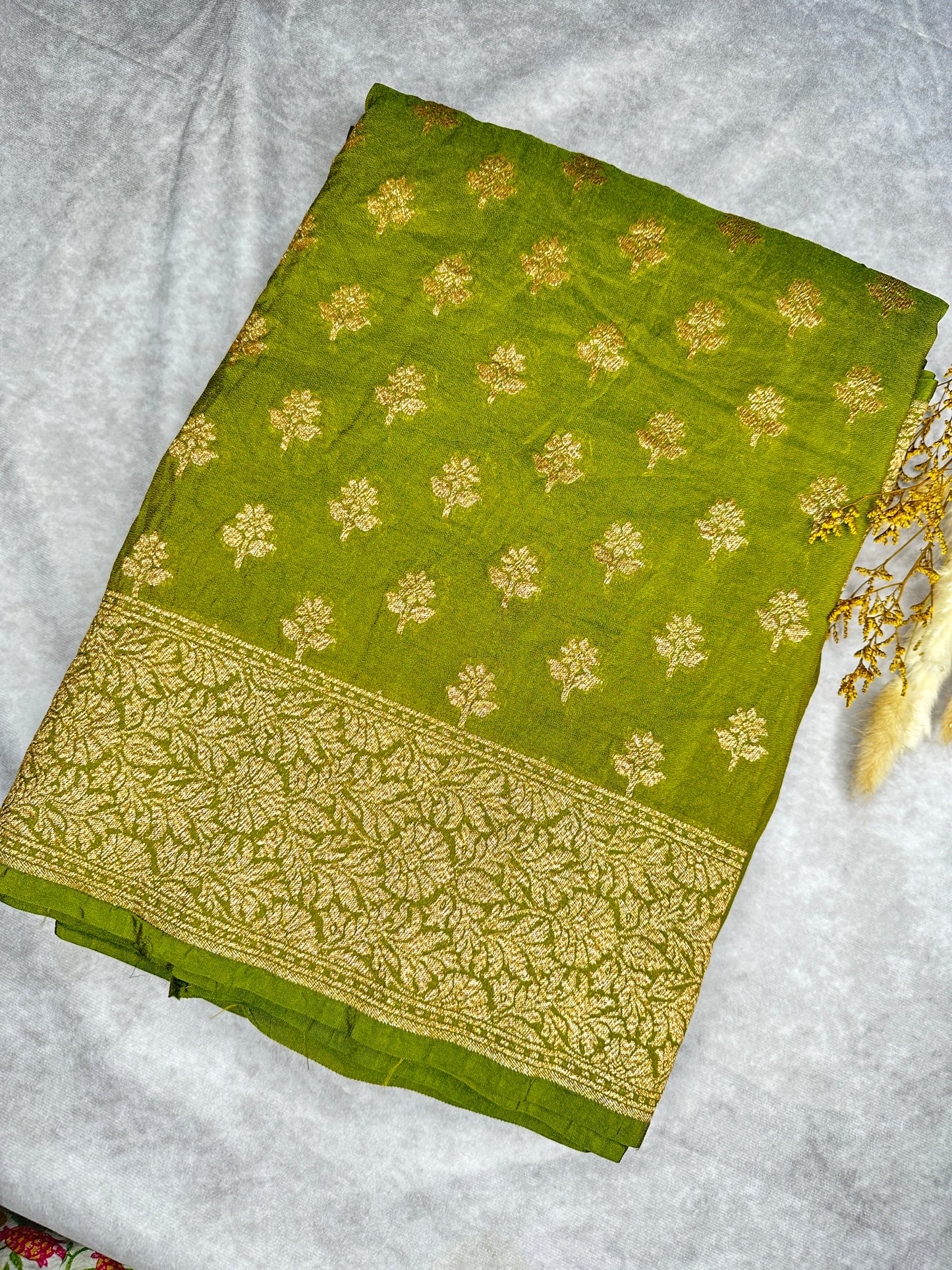 Forest green art khaddi Georgette