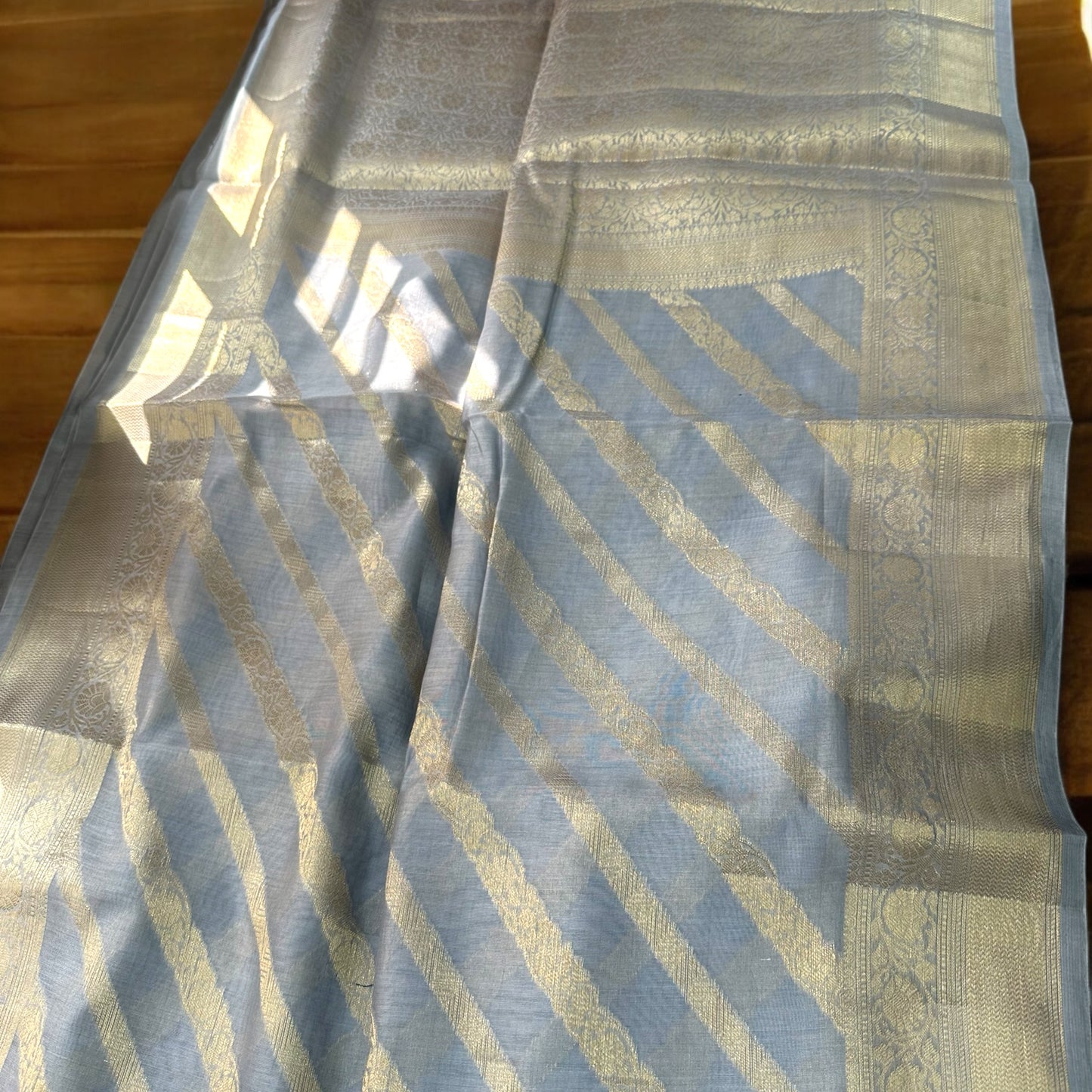 Powder blue Chanderi cotton silk