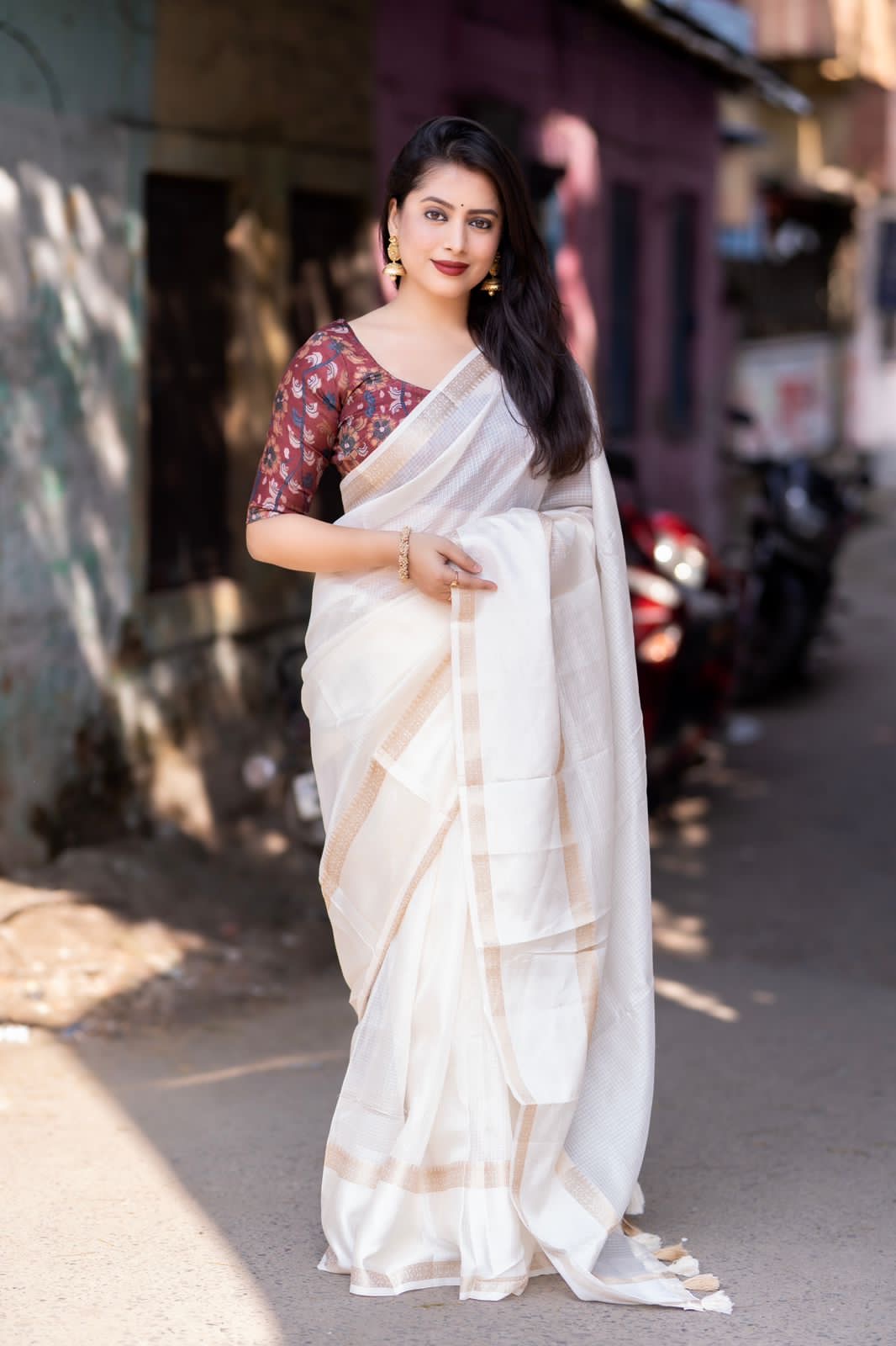 Off white Kota X kalamkari saree