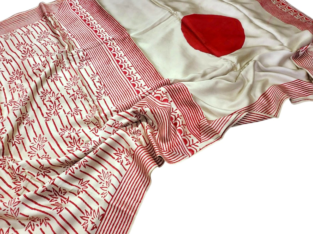 Crimson bamboo ajrak pure silk saree