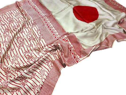 Crimson bamboo ajrak pure silk saree