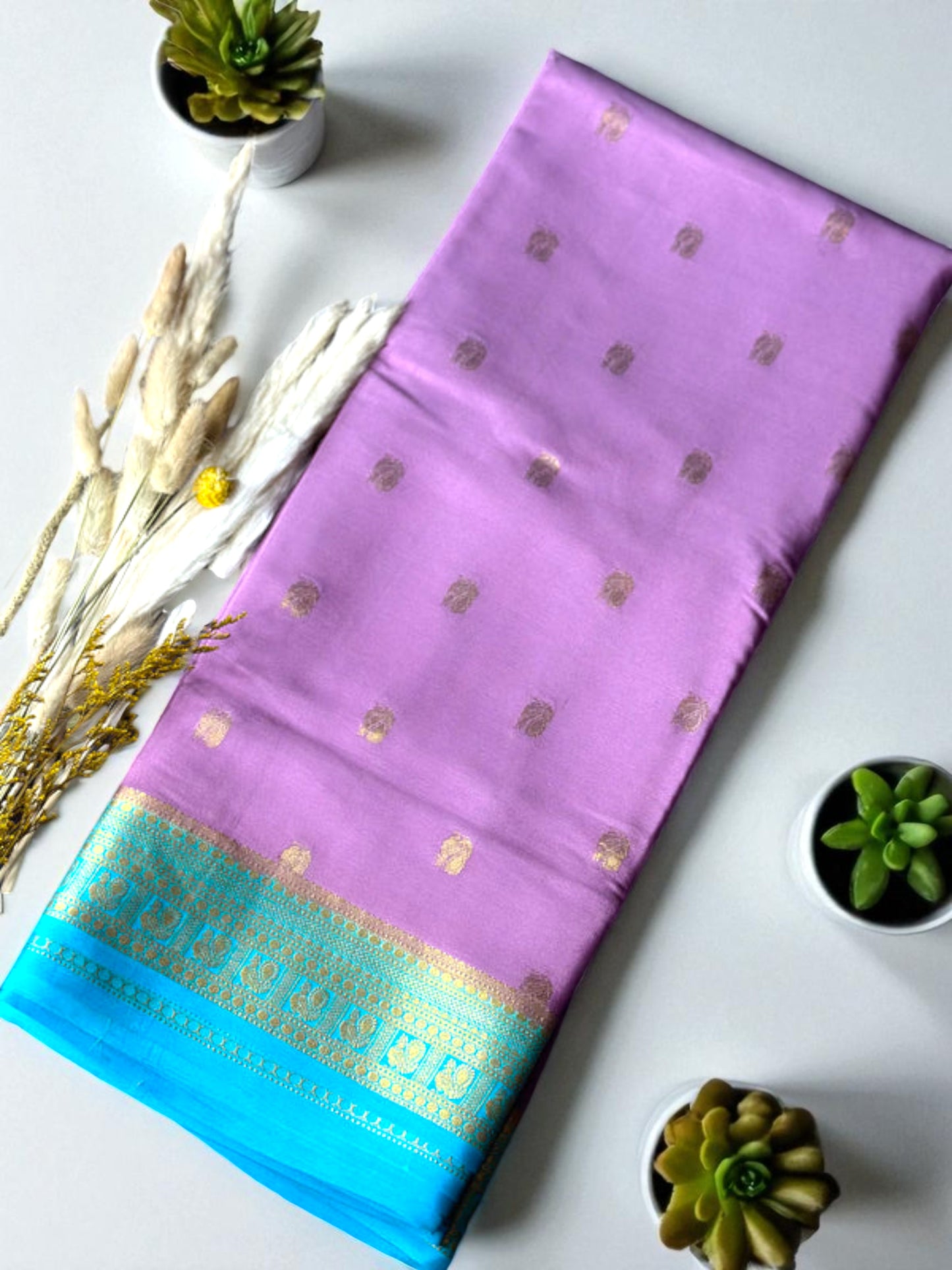 Pink- teal green pure crepe butta swan silk saree