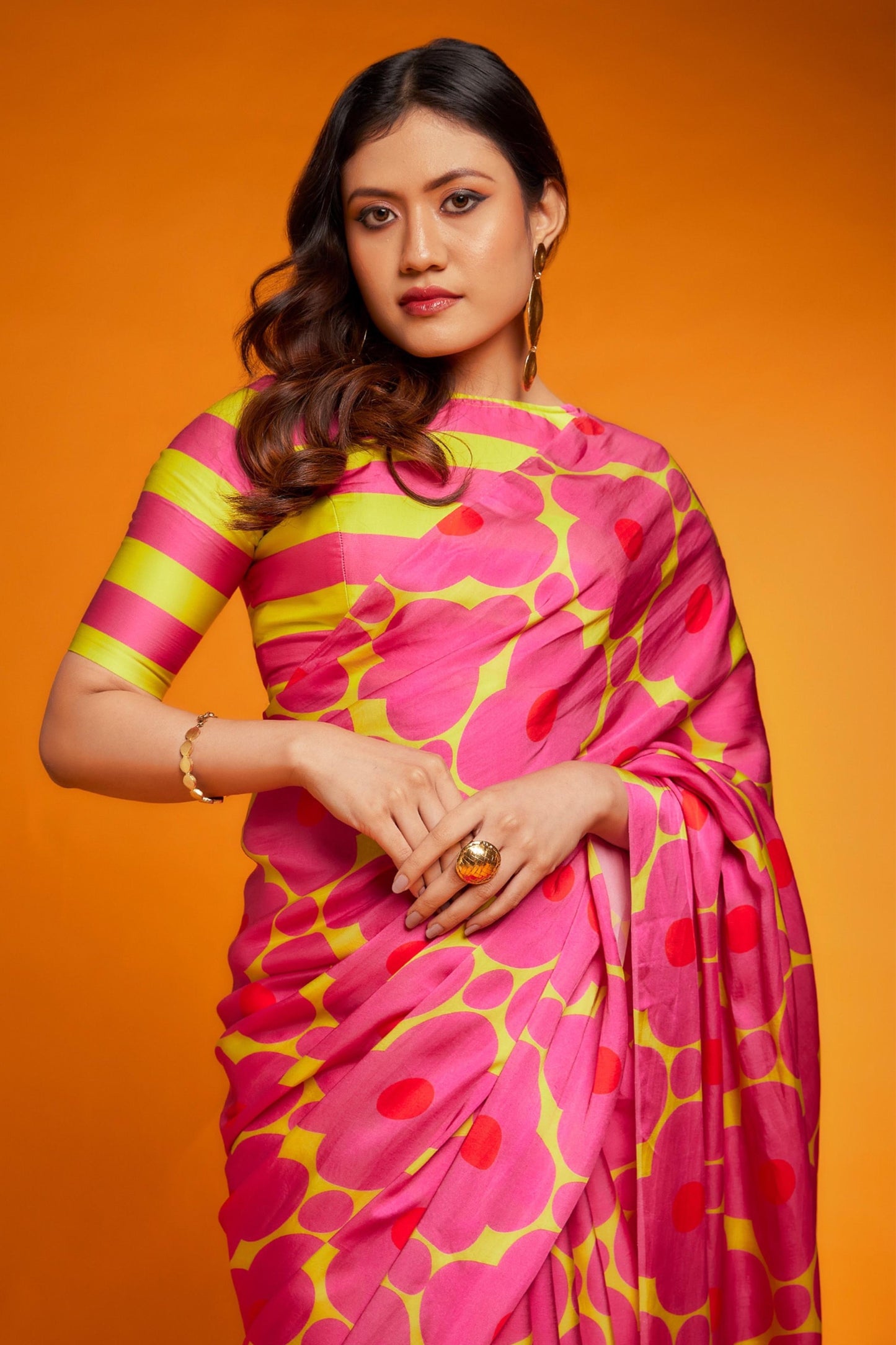 floral printed soft satin saree