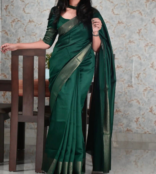 Bottle green semi tussar saree