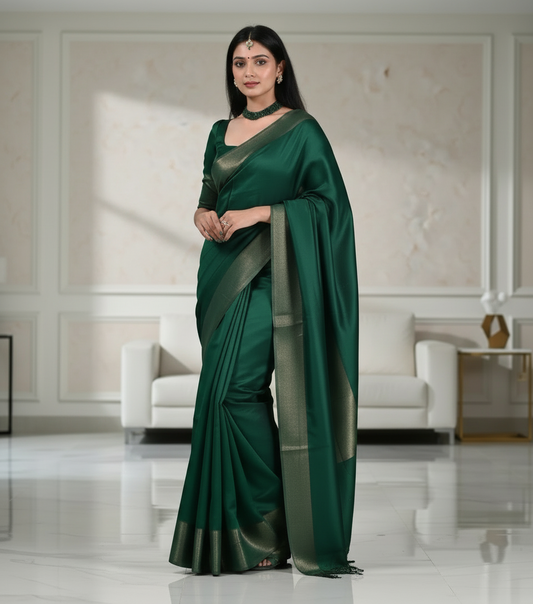 Bottle green semi tussar saree