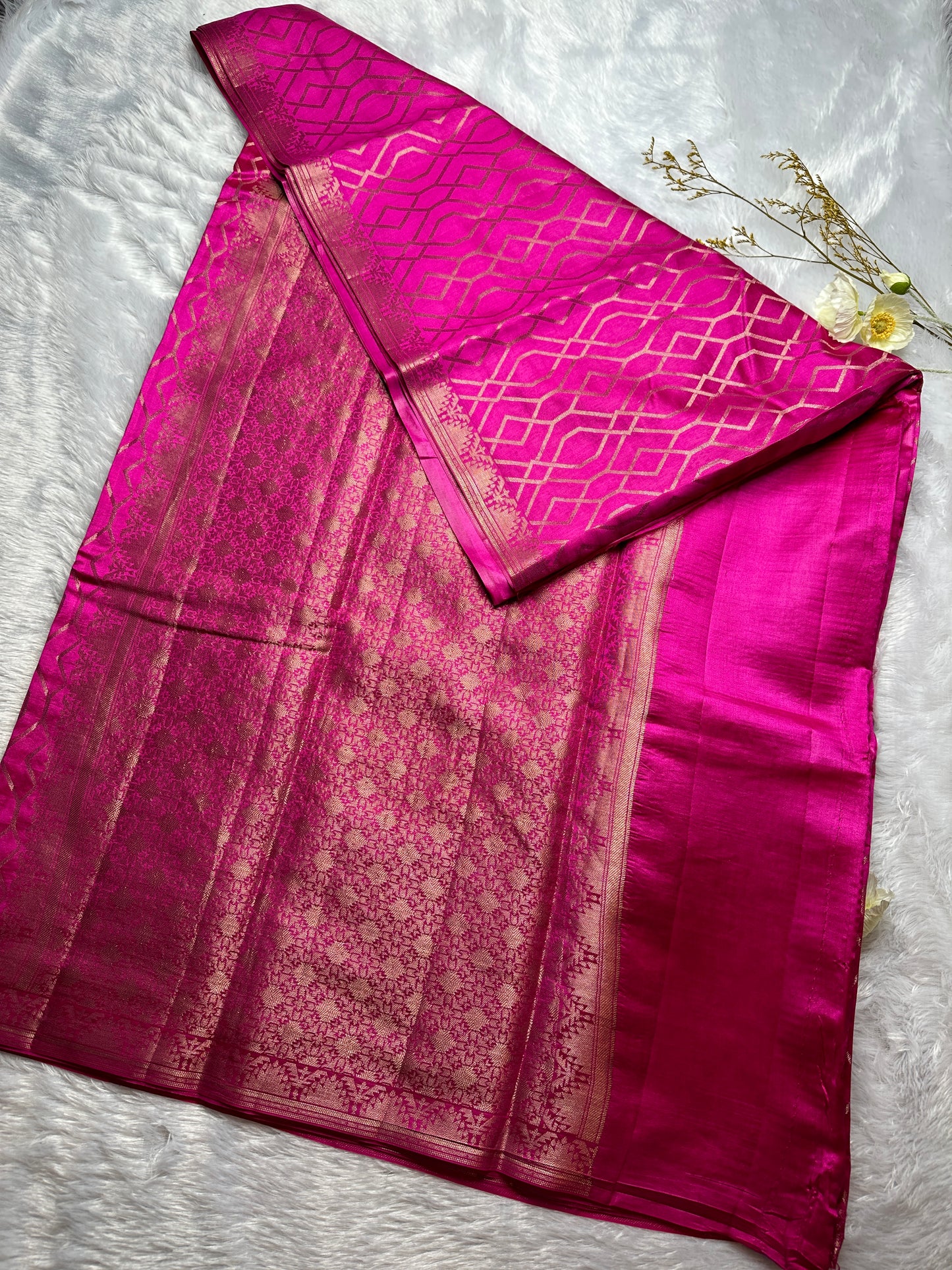 Rani pink chiniya silk saree