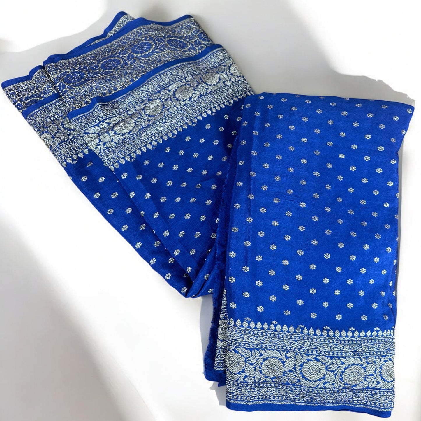 Classic blue pure crepe silk saree