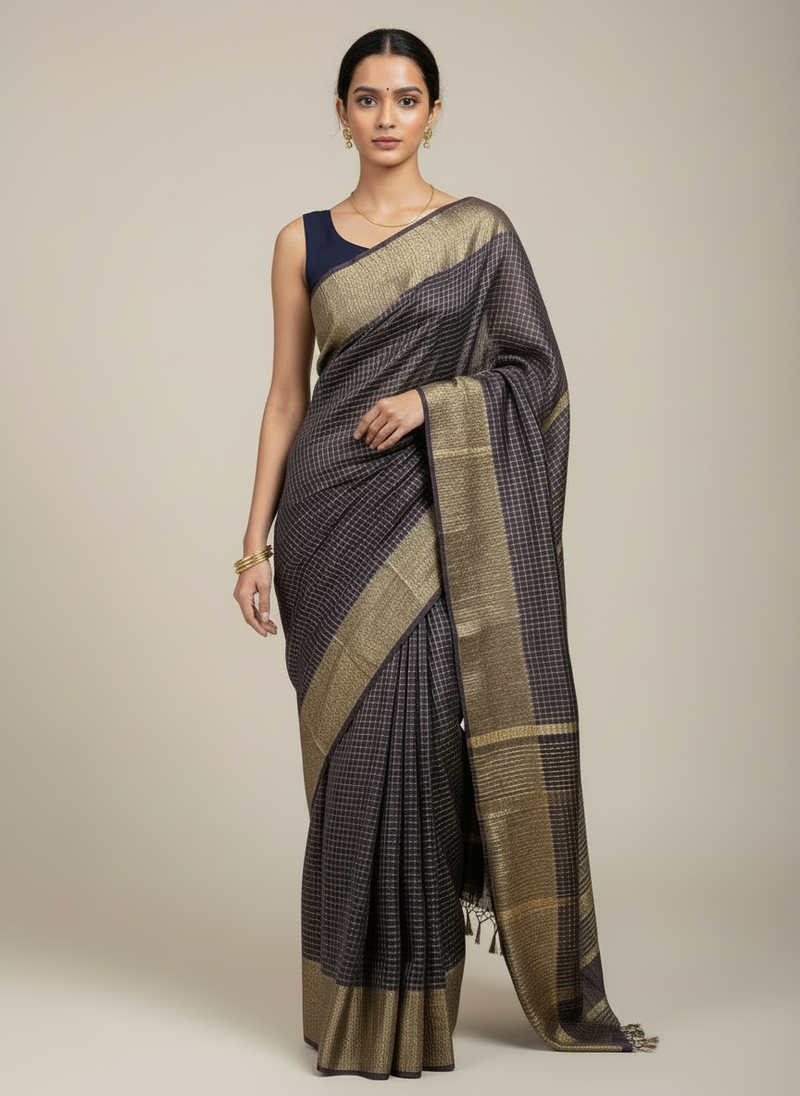 Black organza checks saree