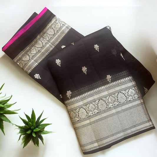 Coffee brown- Rani pink Pure organza silk saree