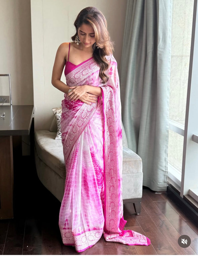 Ashika Ranganath Pink Pop Saree