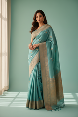 Rama green 0-100 Organza saree