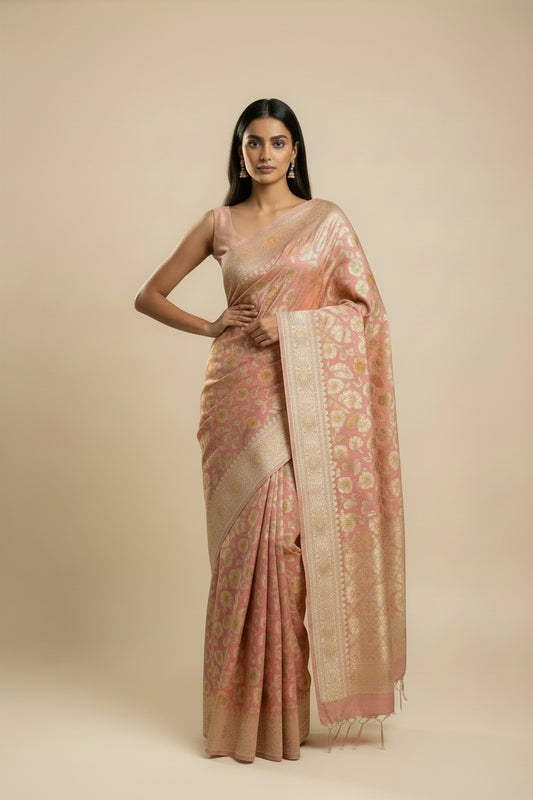 Pink pure georgette saree