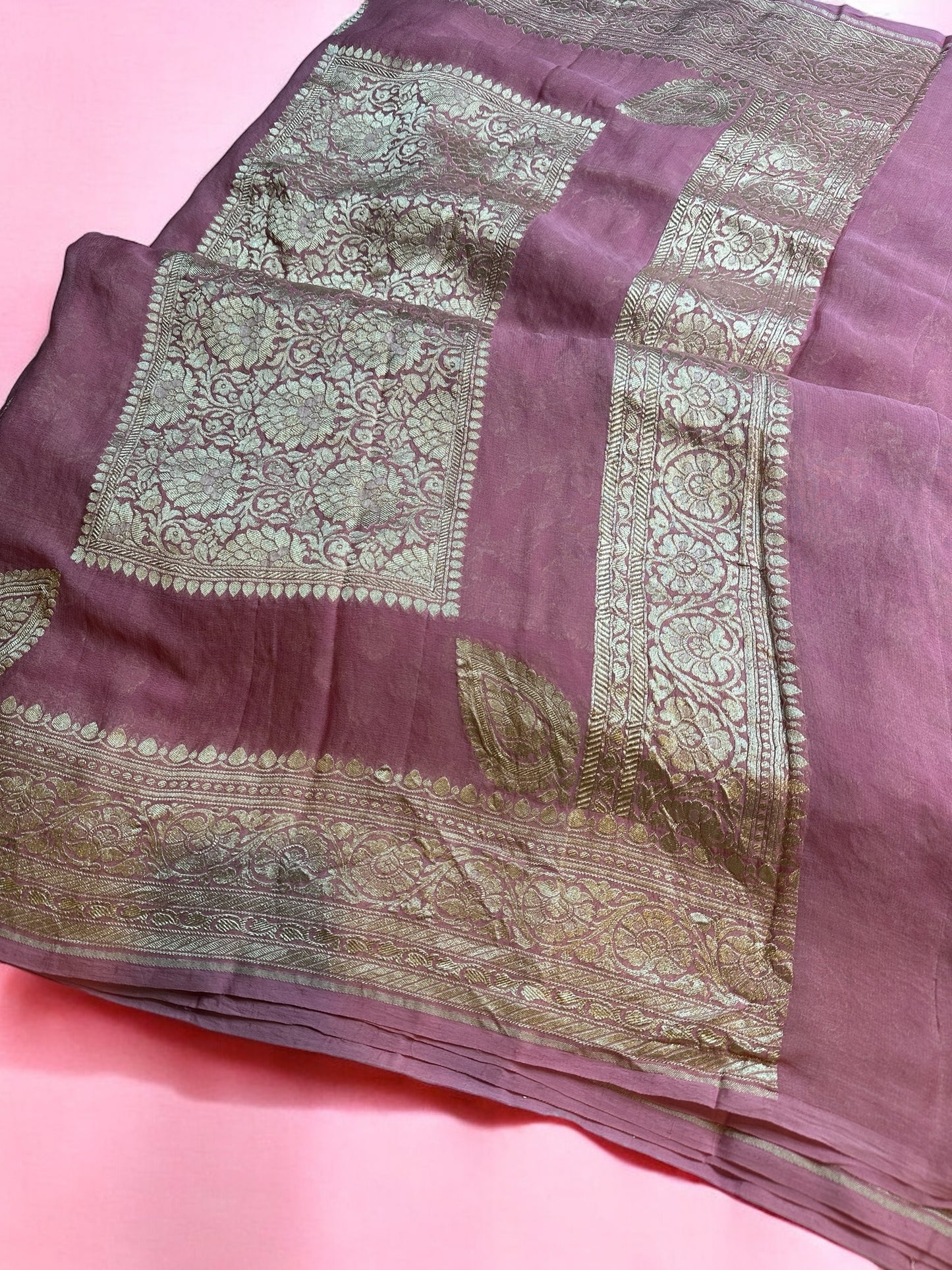 Pink pure Georgette saree