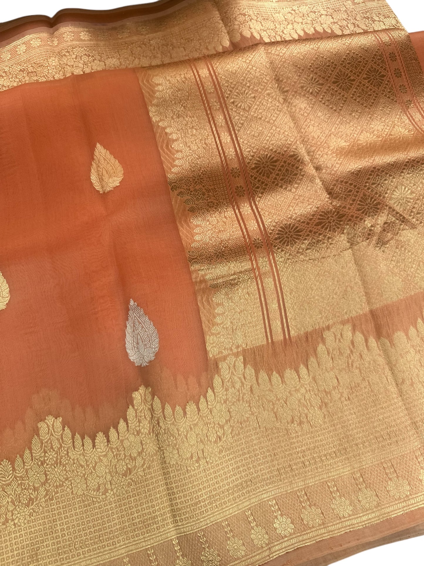 Peach Nethra handloom pure organza saree