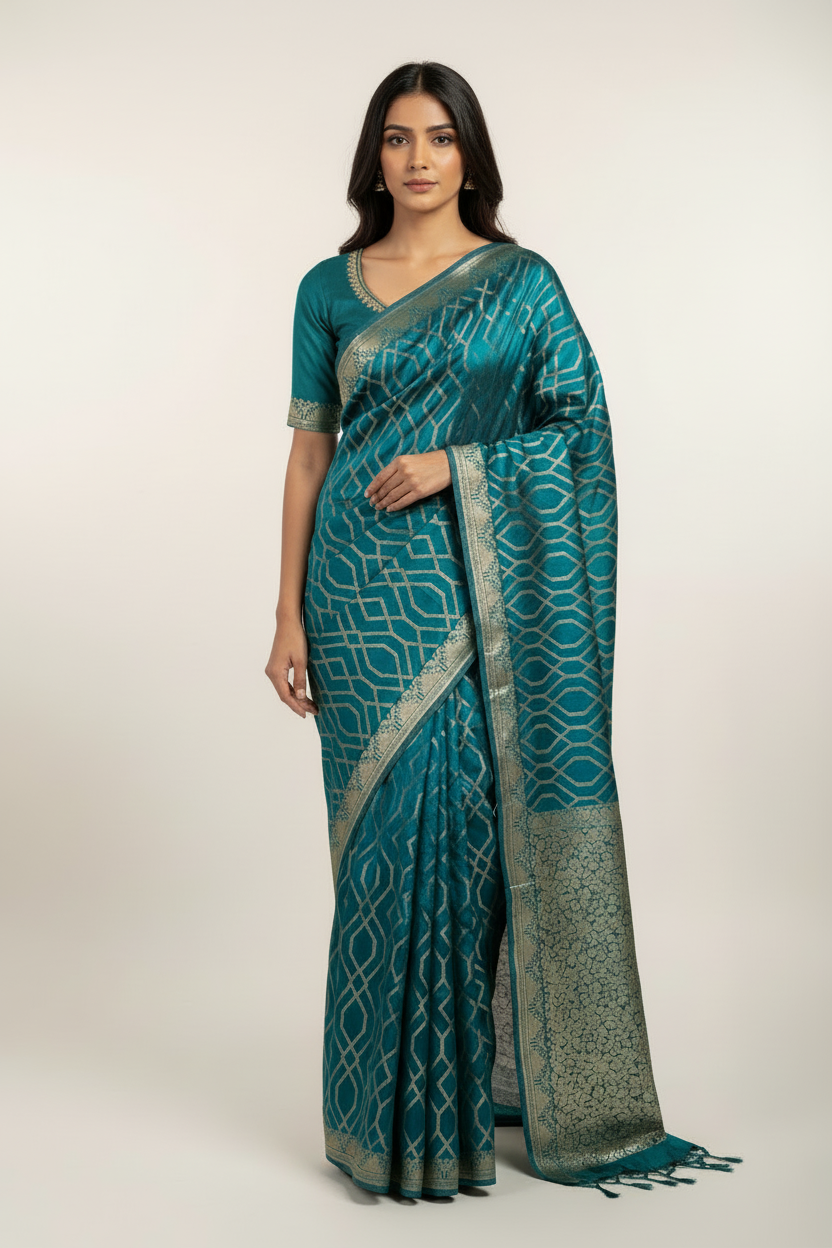 Rama green pure chiniya silk saree