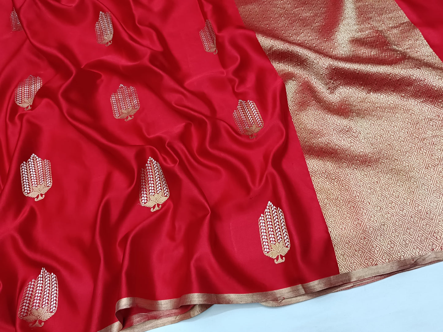 Red mashru silk saree- pre order
