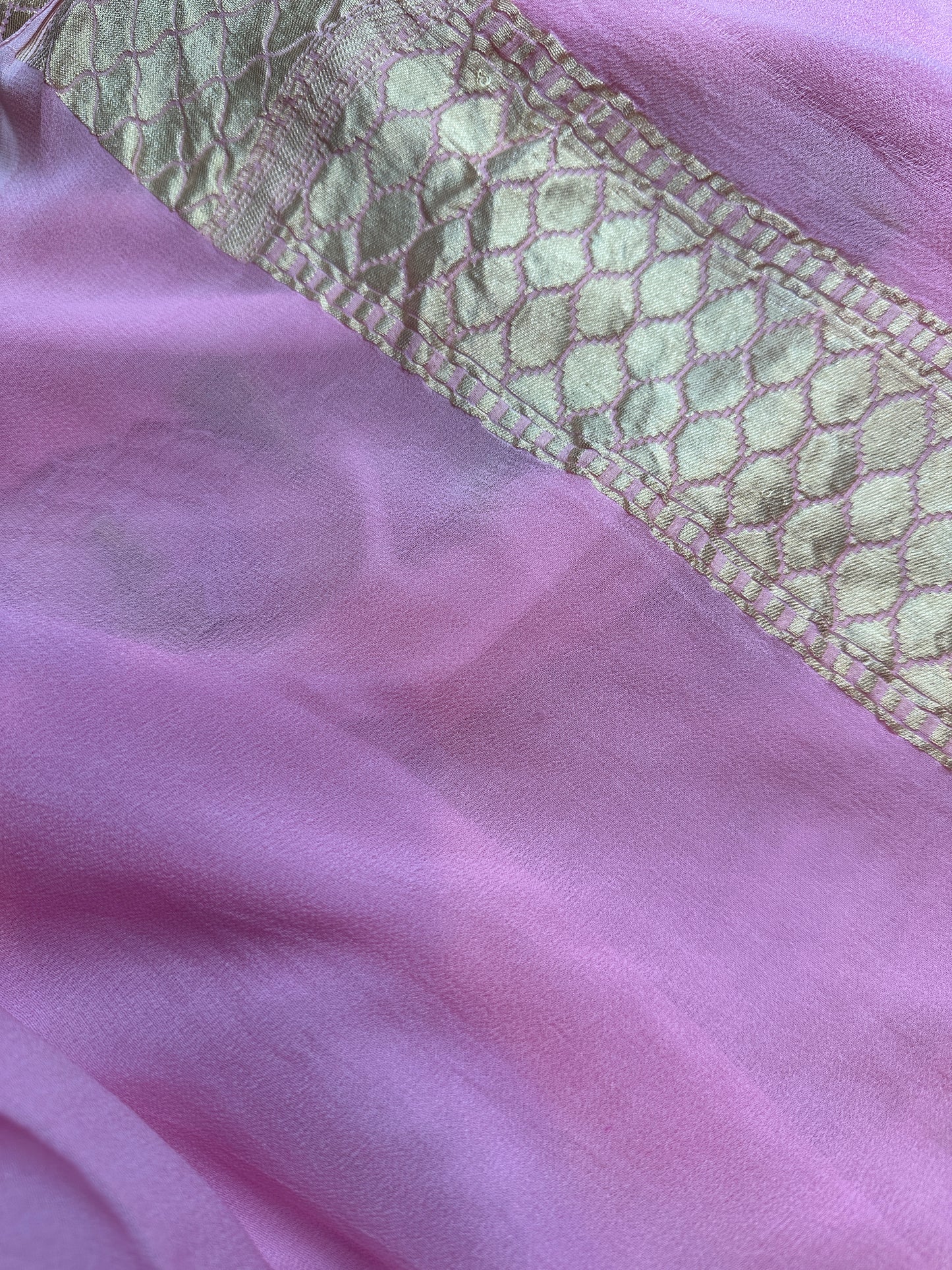 PINK SILVER ZARI PURE KHADDI GEORGETTE SAREE