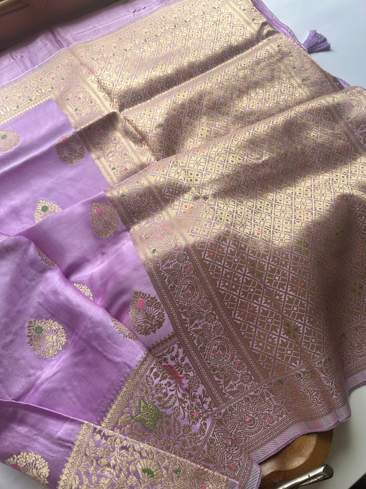 Lavender mashru satin silk saree