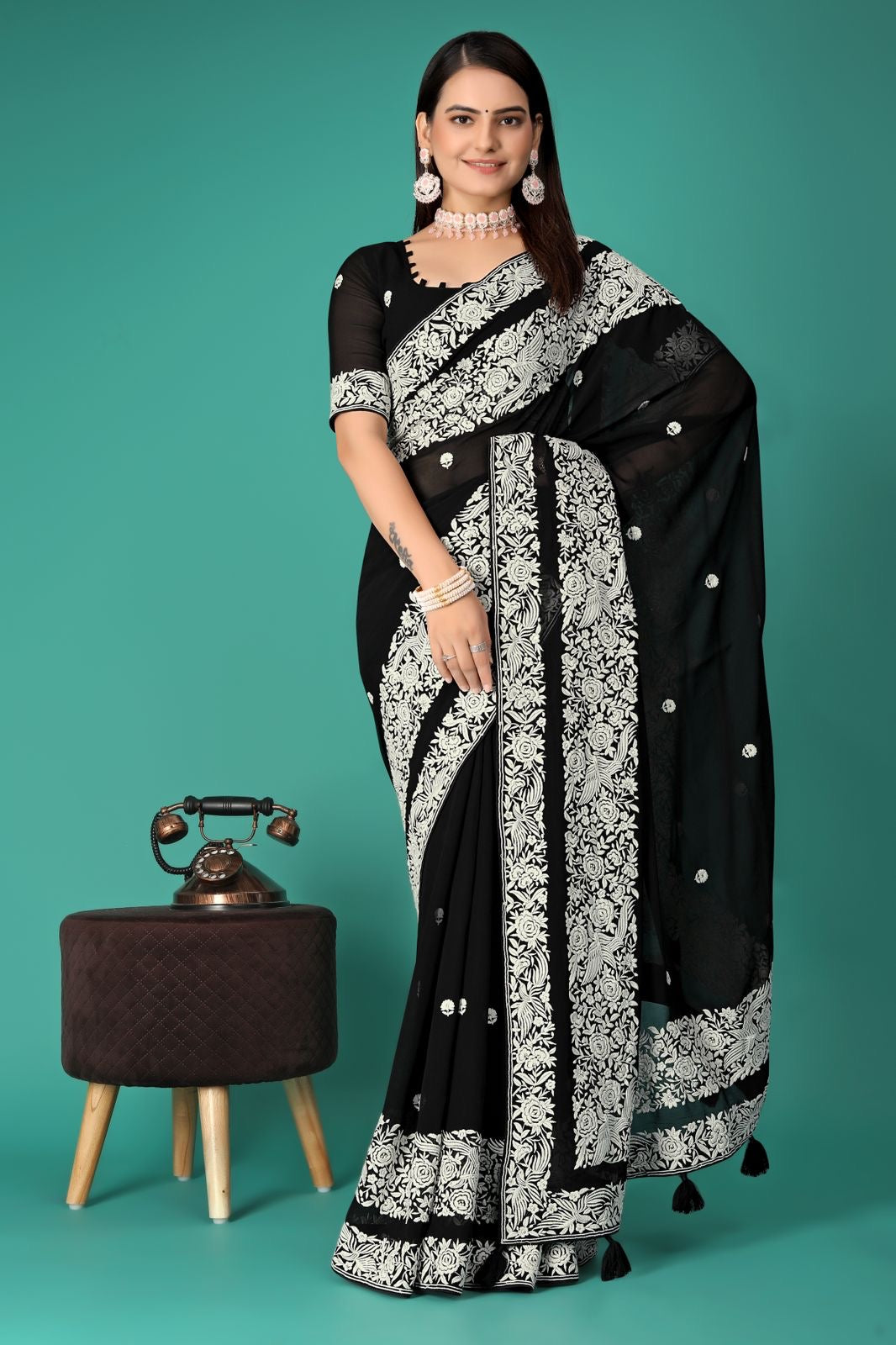 Black embroidery saree