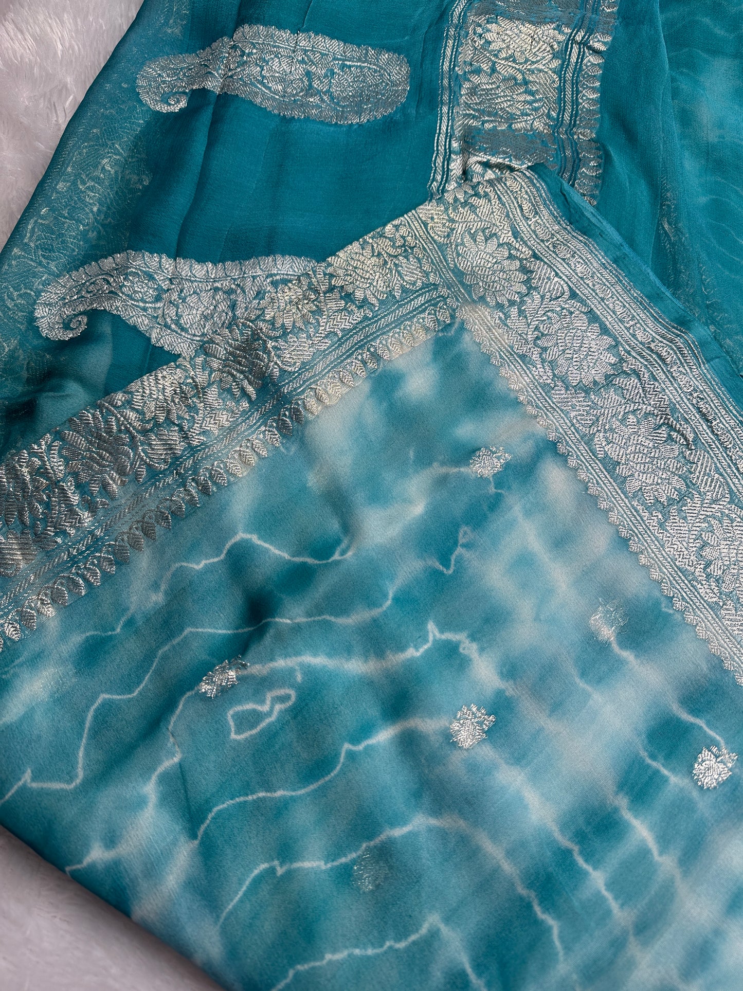 LIGHT BLUE SHADED CHIFFON GEORGETTE WITH SILVER ZARI