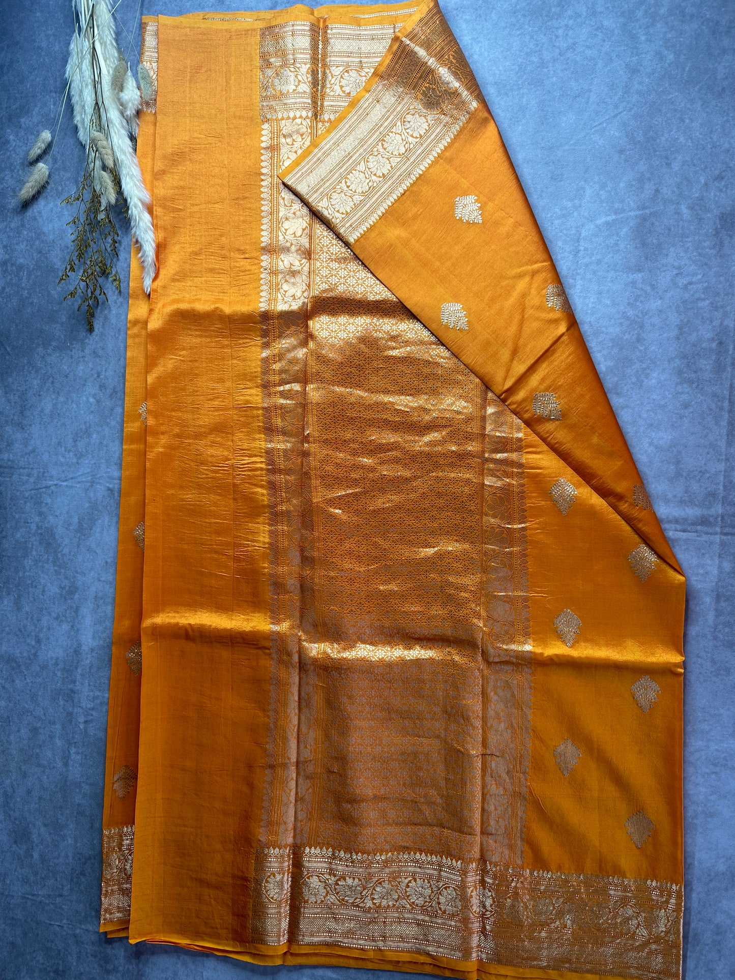 Mustard yellow mashru silk saree