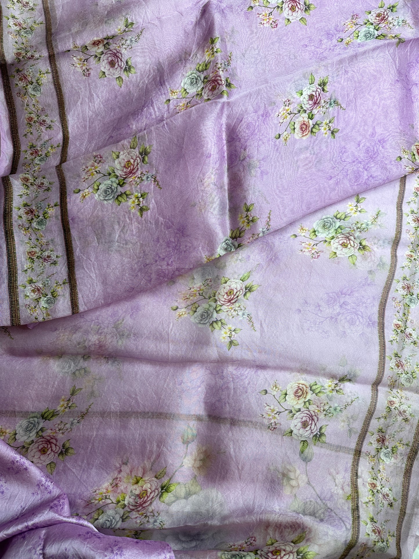 Lavender Pure printed organza saree