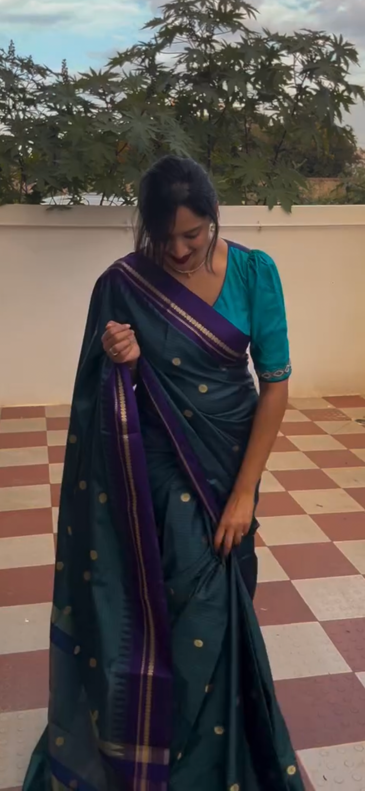 Peacock green semi silk saree