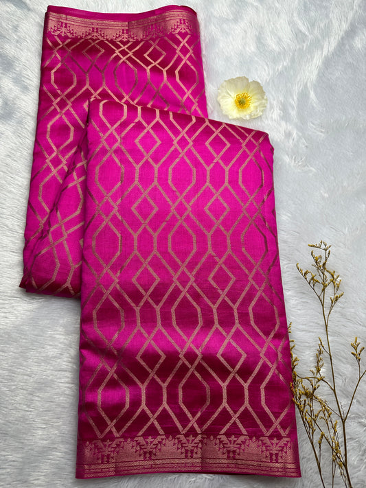 Rani pink chiniya silk saree