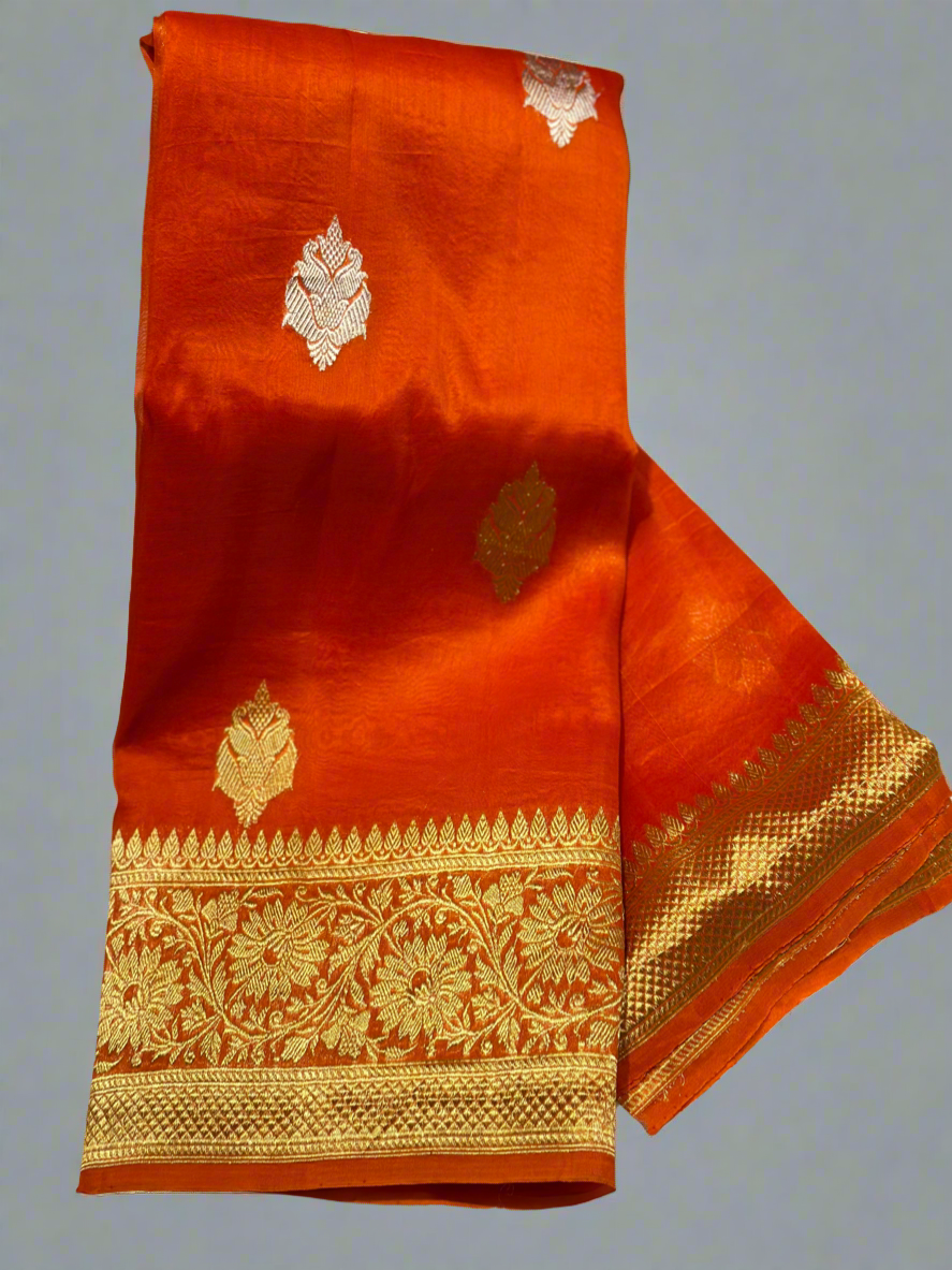 FANTA ORANGE HANDLOOM PURE ORGANZA SAREE