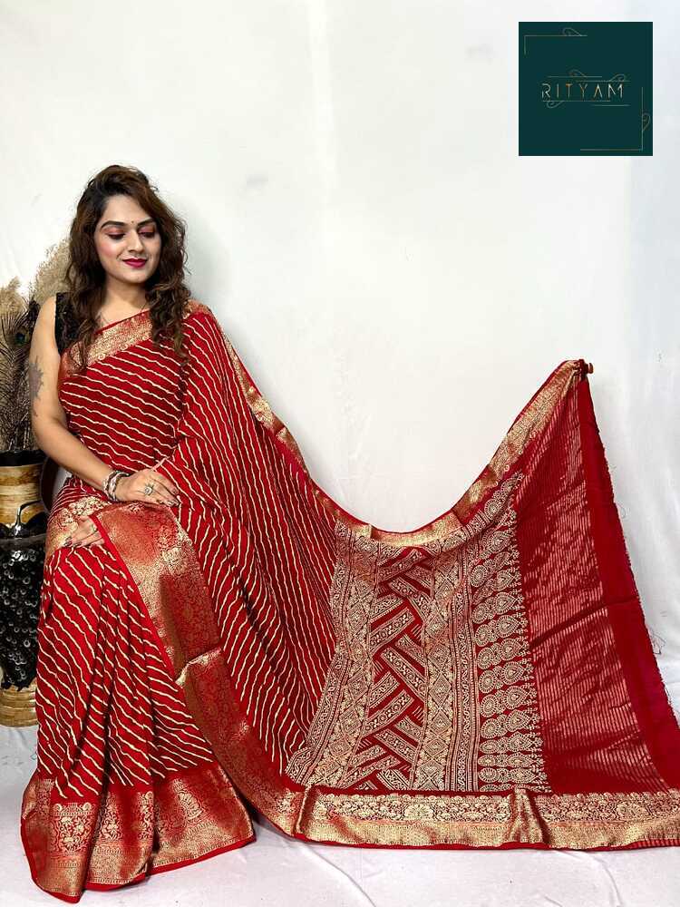 Red printed Dola silk saree