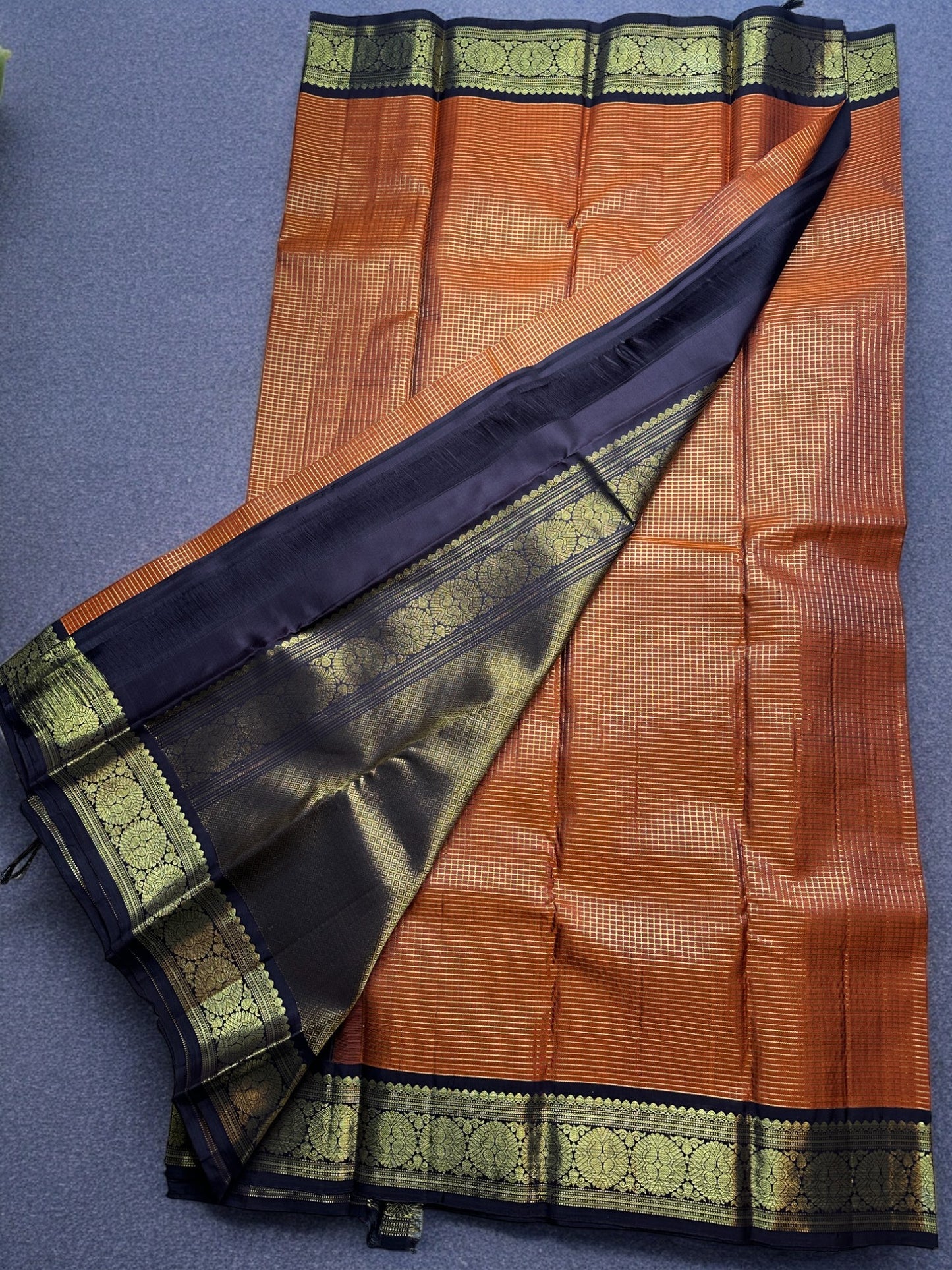 Rust orange- coffee brown pure Kanjeevaram silk saree