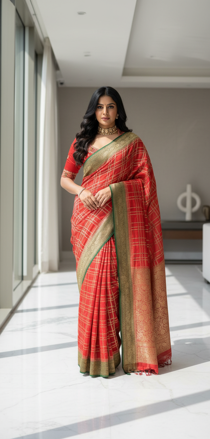 Red-green pure georgette saree