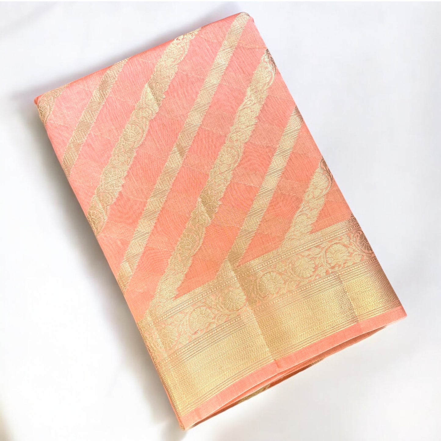 Peach Chanderi cotton silk