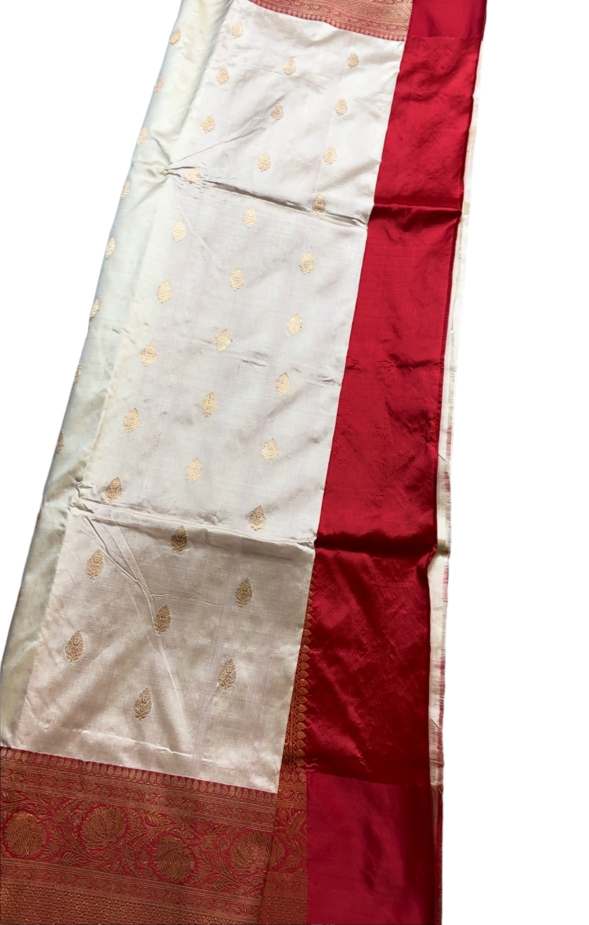 Off-white katan silk saree