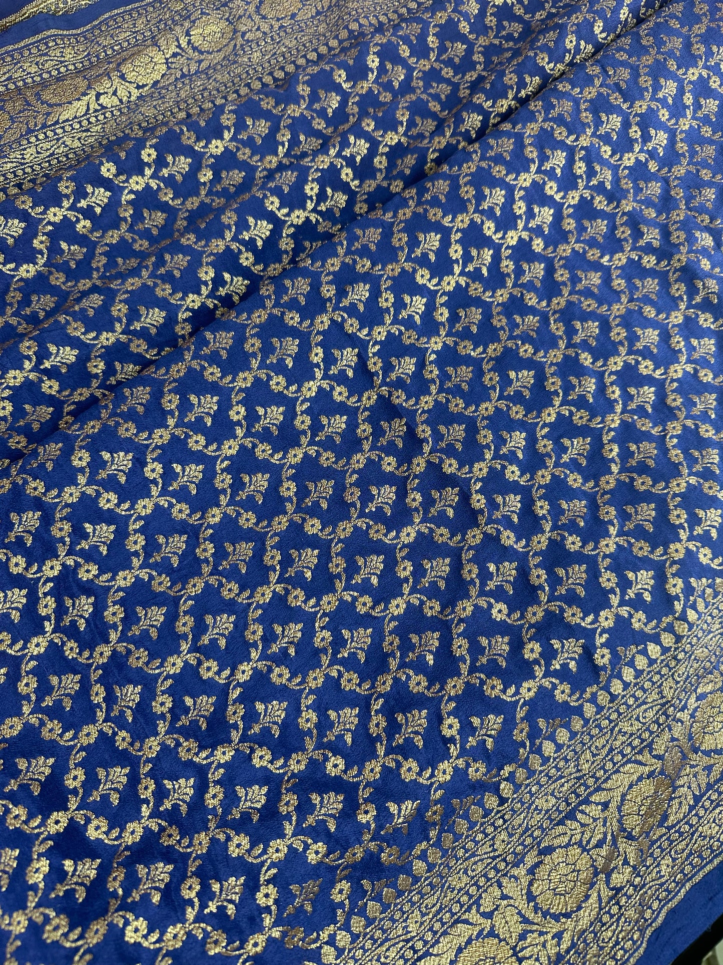 Classic blue pure crepe silk saree